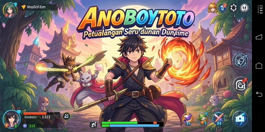 Screenshot gameplay ANOBOYTOTO menampilkan karakter anime beraksi di latar yang menakjubkan.