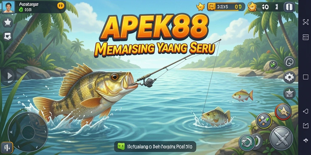 Screenshot dari permainan APEK88 menunjukkan aksi memancing yang seru.