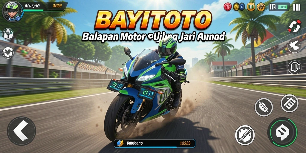 Tampilan gameplay seru dalam BAYITOTO dengan balapan motor yang menegangkan.