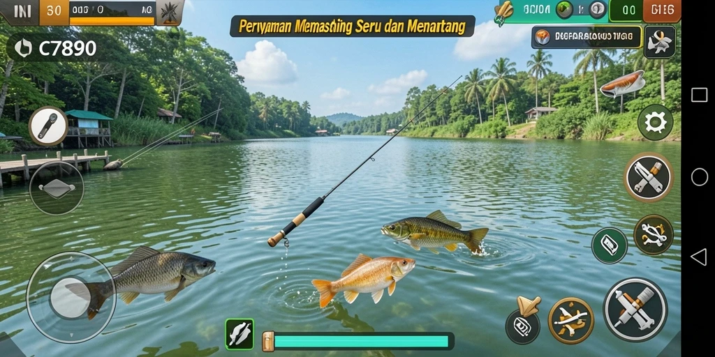 Tampilan gameplay C7890 yang mengasyikkan saat memancing.
