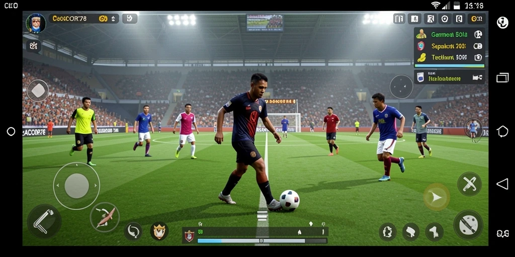 Tampilan gameplay seru dalam CACOR78 dengan aksi sepak bola nyata.