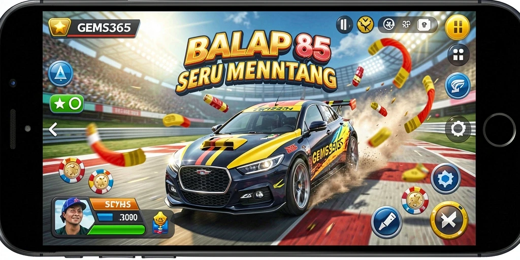 Screenshot GEMS365 menunjukkan aksi balapan yang mendebarkan dan grafis yang memukau.