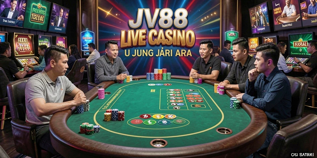 Screenshot JV88 menunjukkan dealer live yang interaktif dan permainan yang seru.