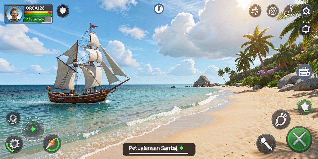 Tampilkan gameplay seru ORCA128 dengan pemandangan bawah laut yang menakjubkan.
