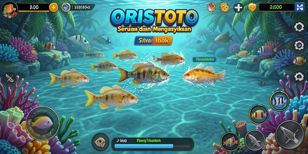 Screenshot gameplay ORISTOTO menampilkan aksi menembak ikan yang seru.