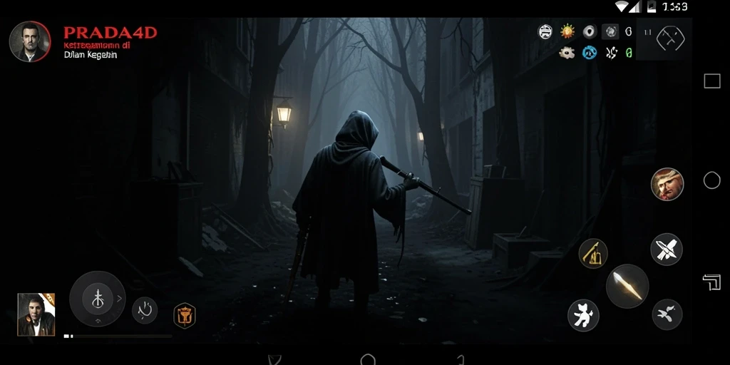 Screenshot PRADA4D menunjukkan momen seram dengan atmosfer menakutkan.