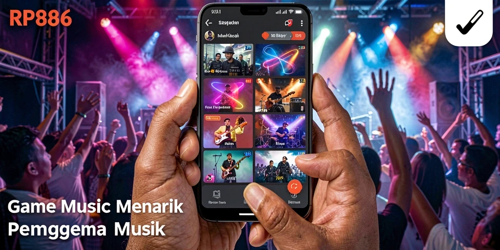 Screenshot gameplay RP886 dengan tampilan permainan musik yang dinamis.