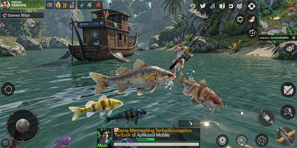 Gameplay menarik dengan latar belakang memancing yang menakjubkan.