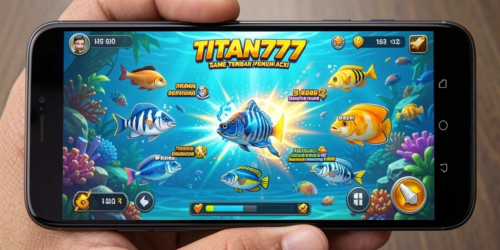Tampilan gameplay <strong>TITAN777</strong> dengan aksi menembak ikan yang beragam.